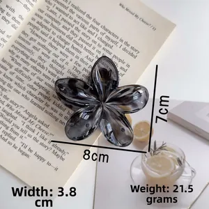 Molla per capelli a fiore retrò francese, fermaglio nero traslucido da 8 cm per donna