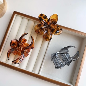Dettaglio di fermagli per capelli vintage in finitura ambra e tartaruga lucida