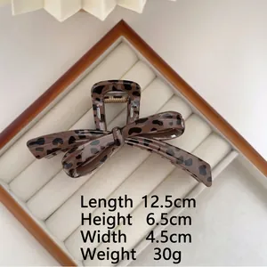 Vintage leopard print hair claw clip with bow design, 12.5cm large tortoiseshell hair jaw