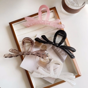 Grande Pince à Cheveux Élégante en Acrylique Avec Nœud Pour Femme Design Fait Main Couleurs Gelée Accessoires Cheveux Épais