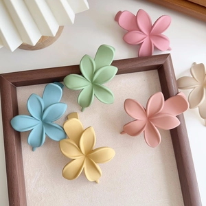 Pinces à cheveux fleurs mates aux couleurs pastel macaron sur un fond minimaliste