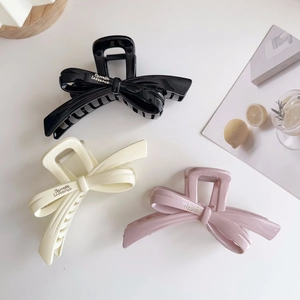 Elegant French Style Bow Ribbon Hair Claw Clip Glossy Resin Shark Clip For Women Girls Simple Fashion Hair Accessories