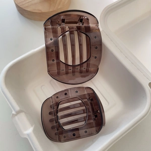 Detail view of large and medium tortoiseshell resin hair claws with non-slip metal springs