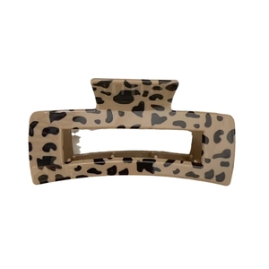 Vintage leopard print rectangular hair claw clip with brown animal pattern for women