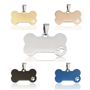Médaille D'identification Pour Animaux En Acier Inoxydable Forme D'os Avec Motif De Patte Creuse Pendentif Pour Chiens Chats