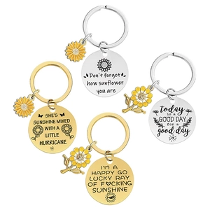 Sunflower Inspirational Stainless Steel Keychain Laser Engraved Round Tag Pendant Keyring Jewelry Gift For Friends Daughter