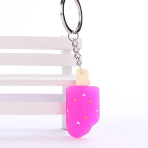 Pink ice cream keychain with colorful sprinkles and silver ring for bags and keys