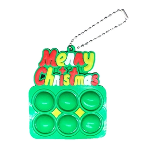 Portachiavi Pop-it natalizio verde con scritta Merry Christmas e catenella