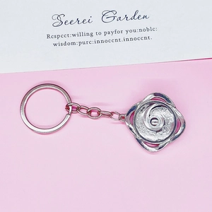 Detailed silver alloy keychain with rotating vortex relief pattern on round pendant