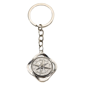 Vintage Zinc Alloy Rotating Compass Keychain With Rhinestone Roman Numeral Scale Nautical Style Key Ring Car Bag Pendant