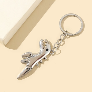 Movable silver alloy T-Rex keychain with mechanical design and black star detail