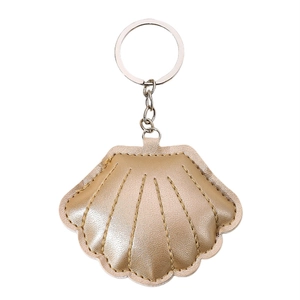 Fashion Gold PU Leather Shell Keychain Padded Stitching Sea Creature Shell Bag Pendant For Women Men Car Key Ring Accessories
