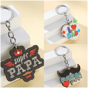 Hölzerner Vatertag Schlüsselanhänger Super Papa I Love You Dad Schnurrbart Herz Design Metallring Rucksack Anhänger Geschenk