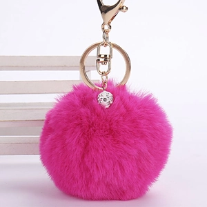 Artificial Fur Ball Keychain Rhinestone Pendant Gold Alloy Lobster Clasp Plush Bag Charm Key Ring Accessory For Women Fashion Gift