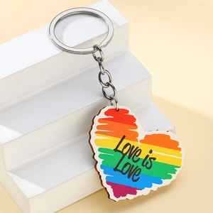 Love Is Love Schlüsselanhänger Aus Holz Herzform Regenbogen Stolz Schlüsselring Geschenk Für Paare LGBTQ Schmuck Zubehör
