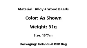 Specifications for wood bead keychain featuring alloy materials and OPP bag packaging