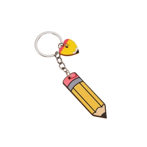 Creative yellow pencil and heart-shaped keychain gift for teachers with silver ring