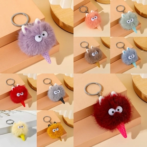 Cartoon Ice Cream Monster Plush Keychain Cute Fur Ball Bag Charm Accessory For Women Girls Gift Fun Key Ring Decoration