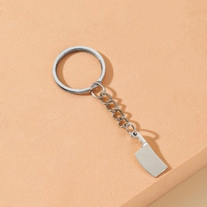 Miniature kitchen knife metal keychain with silver alloy pendant and sturdy ring chain