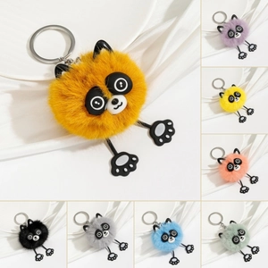 Cute Plush Panda Raccoon Keychain Faux Fur Ball Cartoon Animal Bag Pendant Accessories For Women Couples Gift