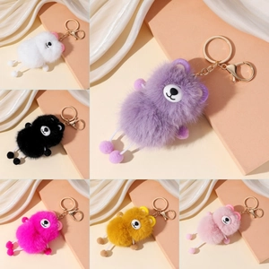 Süßer Plüsch Bär Schlüsselanhänger Kunstpelz Flauschige Tierpuppe Anhänger Gold Metall Hummerverschluss Tasche Charme Auto Schlüsselring