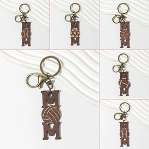Personalized Wood Sports MOM Keychain Mother's Day Gift Basketball Football Volleyball Baseball Rugby Pattern Lettering Wooden Keyring