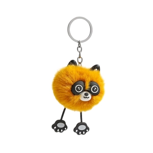 Creative plush orange raccoon keychain with soft fur ball and silver metal ring charm