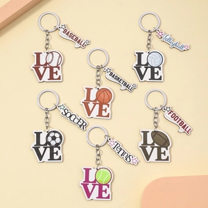 Creative Wooden Sports Ball LOVE Keychain Printed Baseball Soccer Basketball Volleyball Tennis Football Keyring Gift