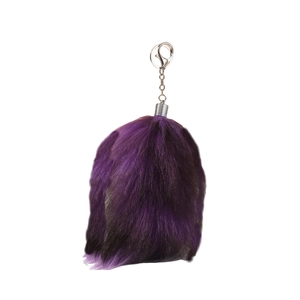 Plush faux fox tail keychain with purple gradient fur and silver lobster clasp
