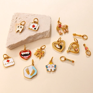 Pendentifs Thème Médical en Acier Inoxydable Émaillé Dents Créatives Trousse de Secours Coeur Empreintes Bébé Breloques DIY