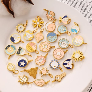 Stainless Steel Celestial Charms For Jewelry Making DIY Enamel Sun Moon Star Heart Geometric Pendants Necklace Bracelet Craft Findings
