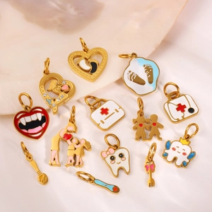 Lot de breloques en émail doré avec boîte de secours et dents pour bijoux DIY