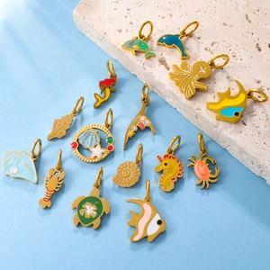 Stainless Steel Ocean Series Marine Life Pendants Enamel Gold Shell Sea Star Charms For DIY Necklace Bracelet Making Women Jewelry