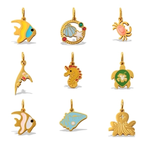 Colorful ocean theme charms including starfish, seahorse, and dolphin tail with enamel finish
