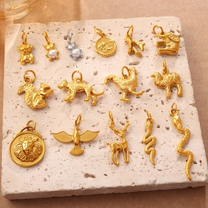 Stainless Steel Animal Shape Pendants For DIY Jewelry Making Gold Silver Bear Snake Elephant Charms With Artificial Pearl