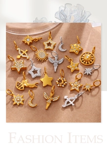 Detail von Luxus Stern Mond Sonne Anhängern mit weißen Zirkonia in Gold und Silber