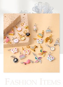 Detailed collection of mixed enamel charms featuring flamingo and windmill designs