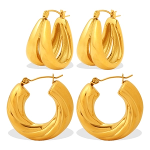 Minimalist gold irregular drop and thick twisted hoop earring set for women