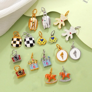 Stainless Steel Enamel Pendants For Jewelry Making DIY Castle Horse Camera Luggage Shape Cartoon Charms For Necklace Bracelet Women