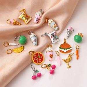 Pendentifs en Acier Inoxydable Émail Alimentaire Burger Pizza Glace Forme de Fruit DIY Pendentifs pour Collier Bracelet