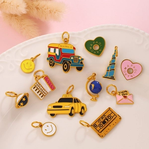 Stainless Steel Enamel Charms DIY Jewelry Making Taxi Smiley Face Heart Envelope Globe Tape Planet Pendant Findings