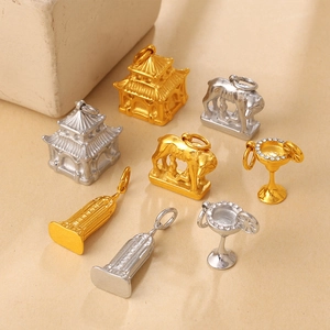 Variety of 18K gold and silver plated stainless steel pendants including animal and tower shapes