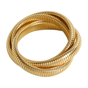 Elegante bracciale a triplo avvolgimento a osso di serpente placcato oro 18K in acciaio