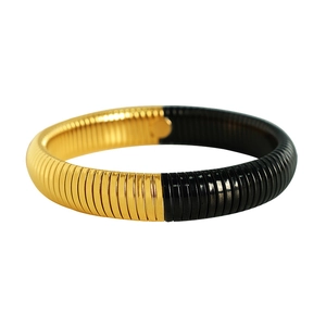 12mm vintage style two-tone black and gold stretch snake bone bracelet in stainless steel