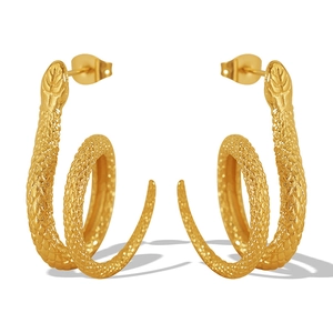 Orecchini a cerchio a forma di serpente placcati oro 18k con scaglie dettagliate