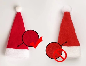 Detailed comparison showing high-quality red felt material versus pilling low-quality fabric