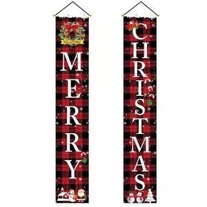 Christmas buffalo plaid merry christmas welcome door banners for outdoor porch decoration