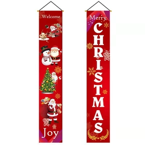 Christmas nutcracker and snowman porch banners in festive red for holiday door decoration