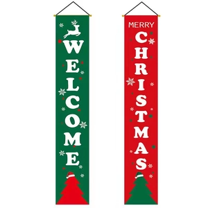 Merry Christmas Porch Sign Hanging Banner Set Welcome Outdoor Decor Front Door Home Party Wall Yard Hanging Decorations