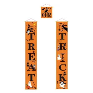 Three-piece Halloween porch banners in orange with ghost and pumpkin festive patterns